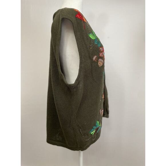 Vintage Plus 18 20 Fall Embroidered Sweater Vest Brown Button Front Leaves Acorn - Picture 3 of 10
